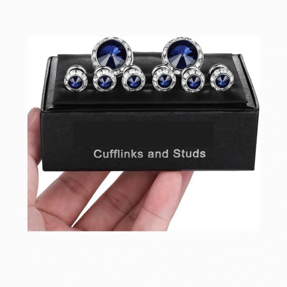 Mulit-Colors Crystal Cuff Links and Studs Set for Tuxedo Shirt Wedding